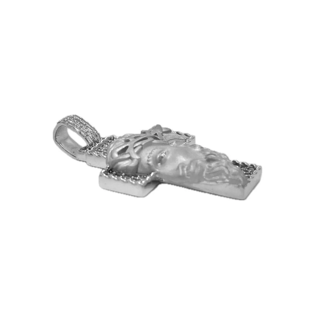 10K White Gold Jesus Head Diamond Cross Pendant 0.70 CT 1.93"