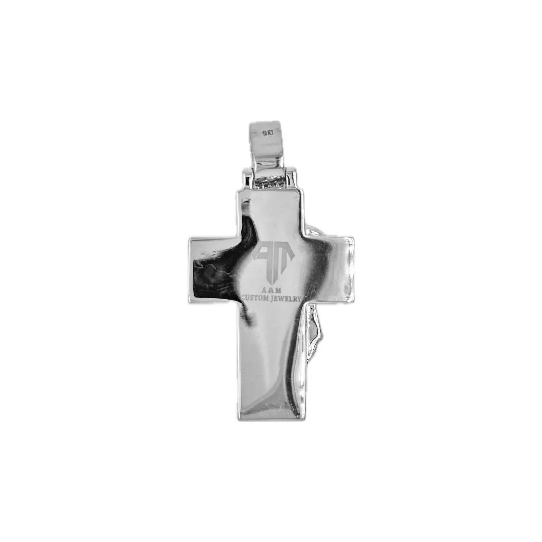 10K White Gold Jesus Head Diamond Cross Pendant 0.70 CT 1.93"