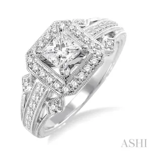 1/2 ctw Round and Princess Cut Diamond Semi-Mount Engagement Ring 14K White Gold