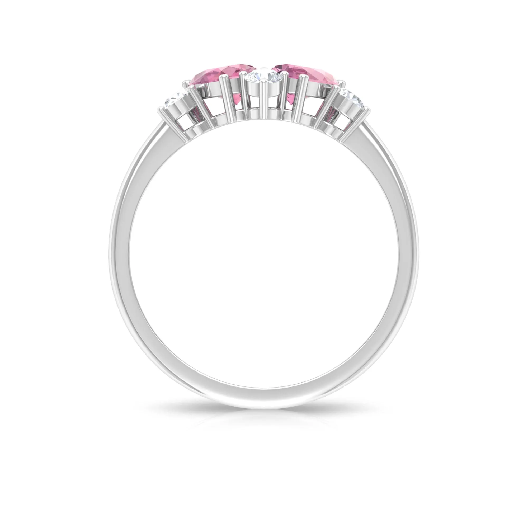 1.25 CT Pear Cut Pink Tourmaline and Round Diamond Cluster Ring in Prong Setting