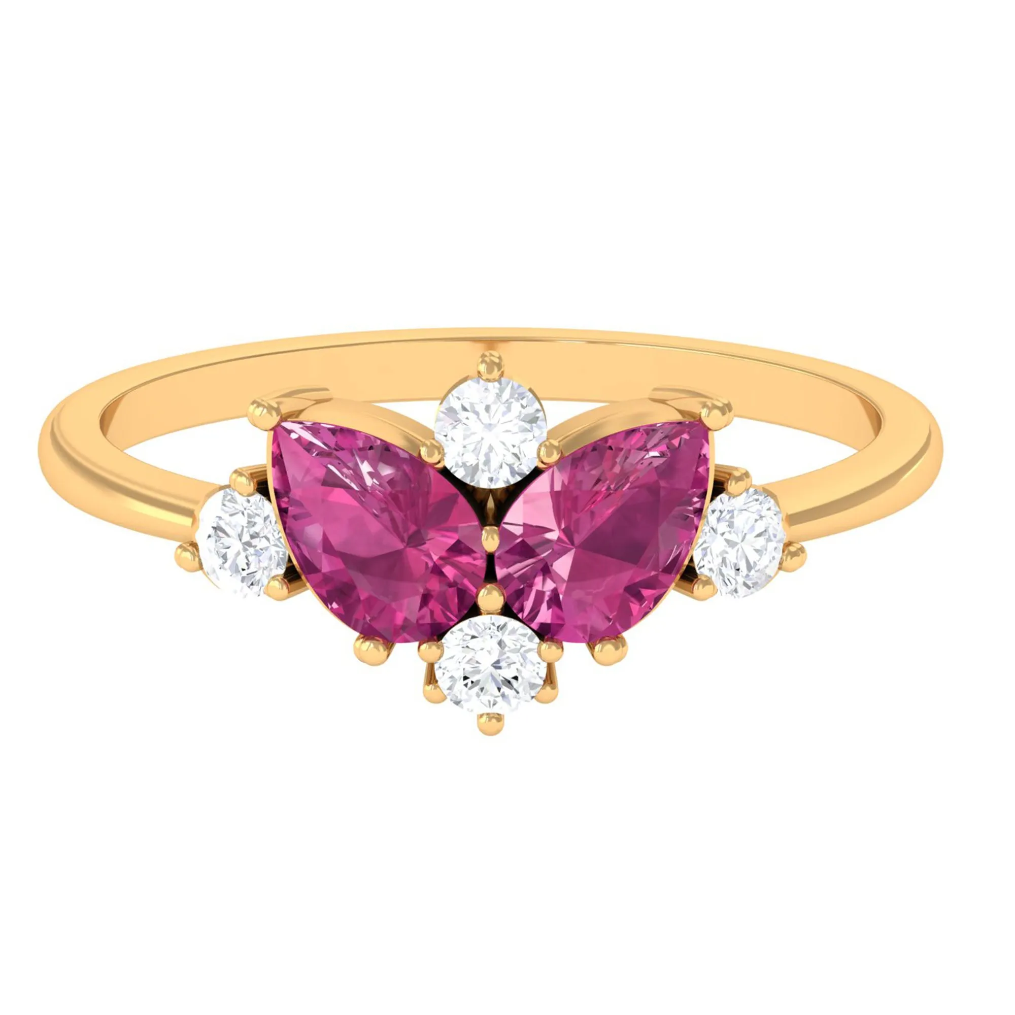 1.25 CT Pear Cut Pink Tourmaline and Round Diamond Cluster Ring in Prong Setting