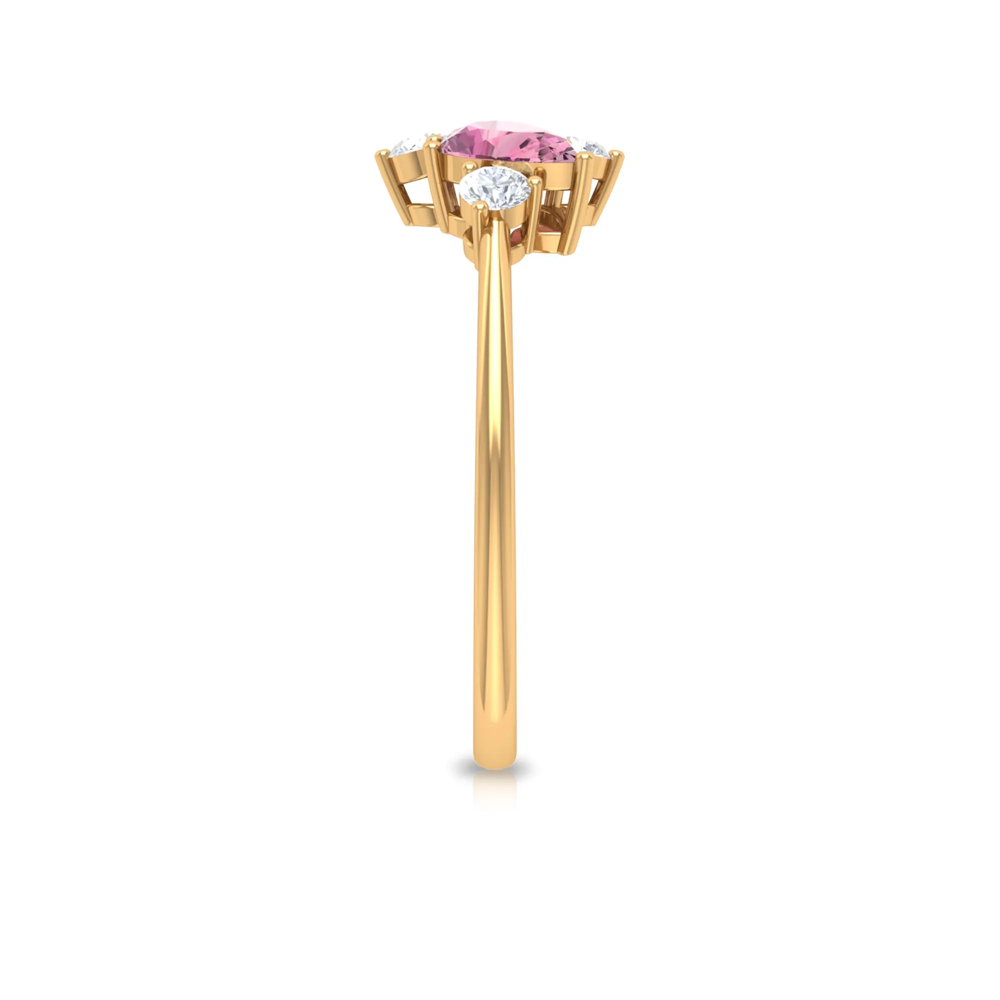 1.25 CT Pear Cut Pink Tourmaline and Round Diamond Cluster Ring in Prong Setting