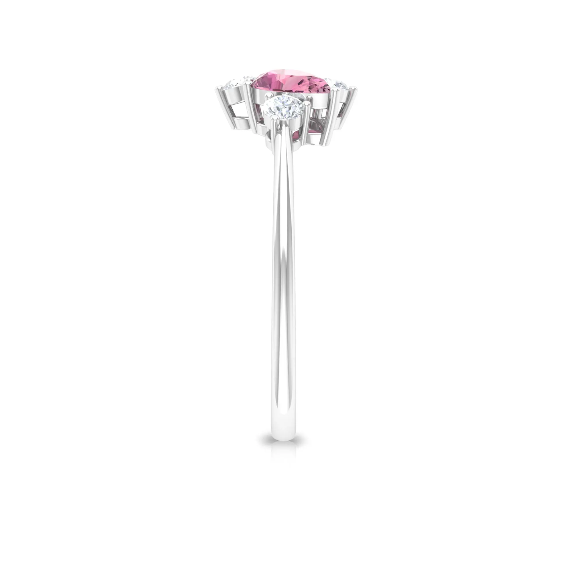 1.25 CT Pear Cut Pink Tourmaline and Round Diamond Cluster Ring in Prong Setting