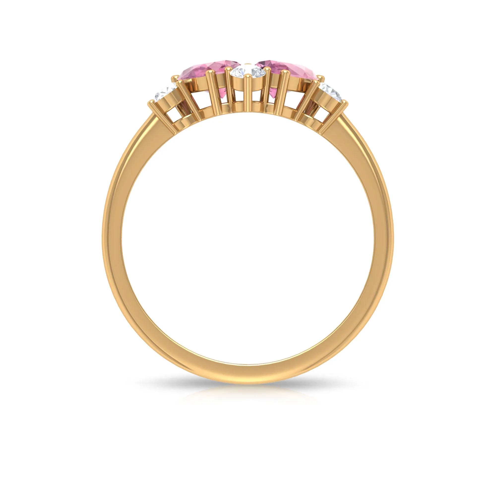 1.25 CT Pear Cut Pink Tourmaline and Round Diamond Cluster Ring in Prong Setting