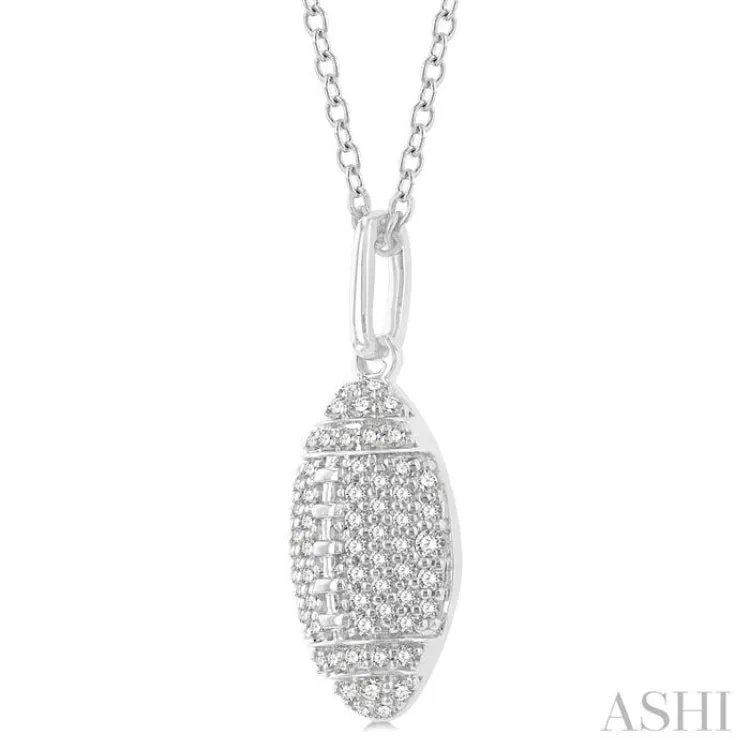 1/4 ctw Petite American Football Round Cut Diamond Fashion Pendant With Chain in 10K White Gold