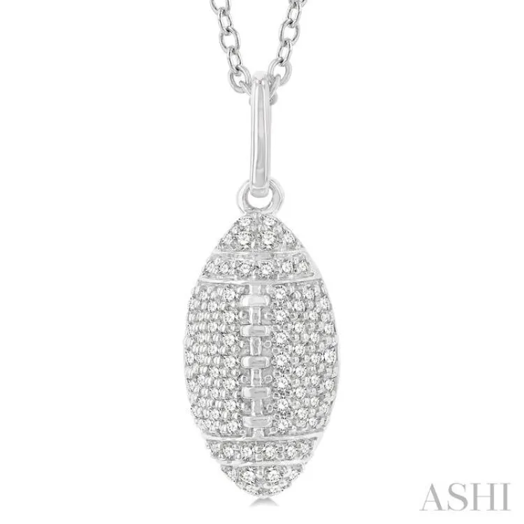 1/4 ctw Petite American Football Round Cut Diamond Fashion Pendant With Chain in 10K White Gold
