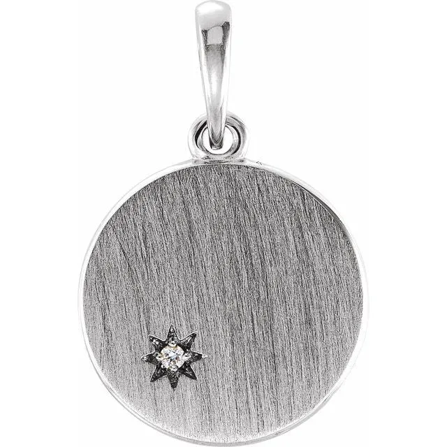 14K Gold Diamond Engravable Round Pendant
