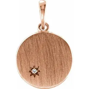 14K Gold Diamond Engravable Round Pendant