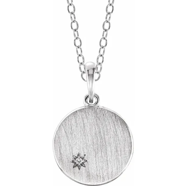 14K Gold Diamond Engravable Round Pendant