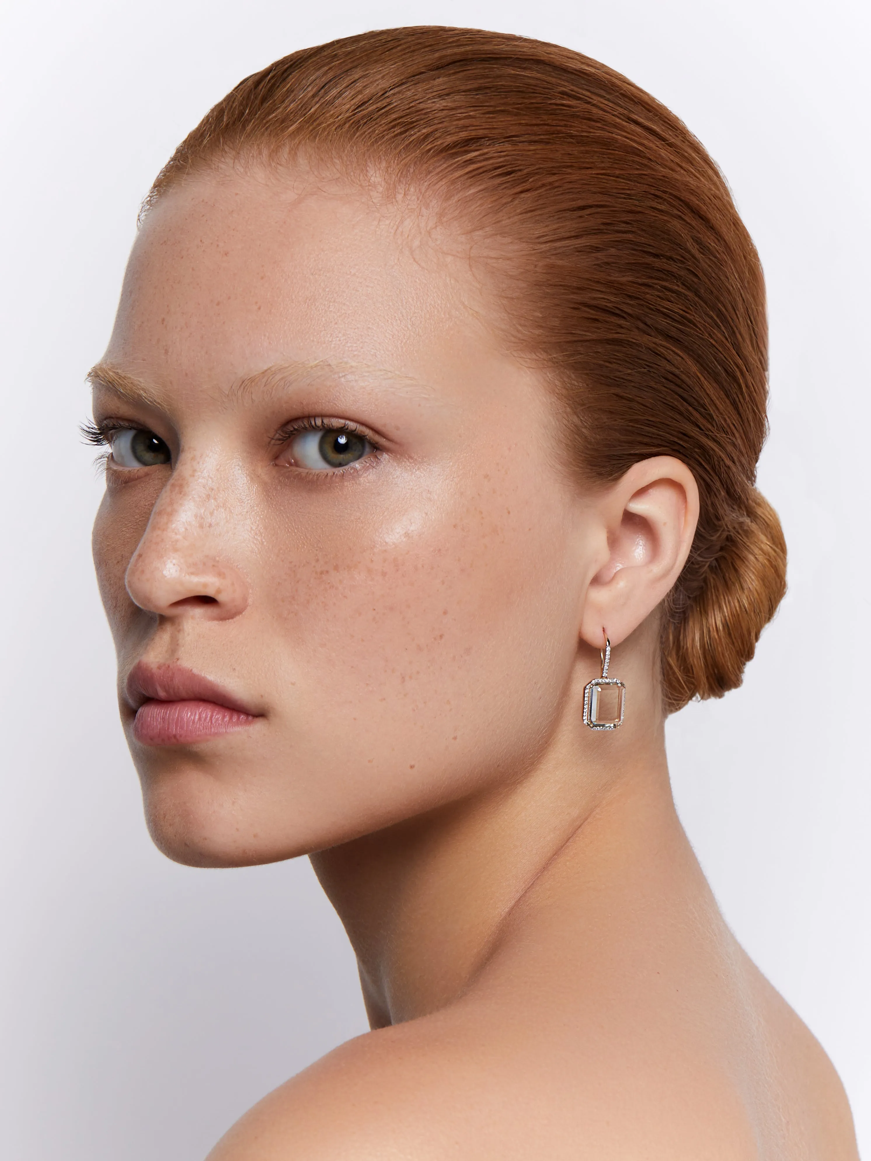14kt Green Amethyst  and Diamond Tabletop Earrings