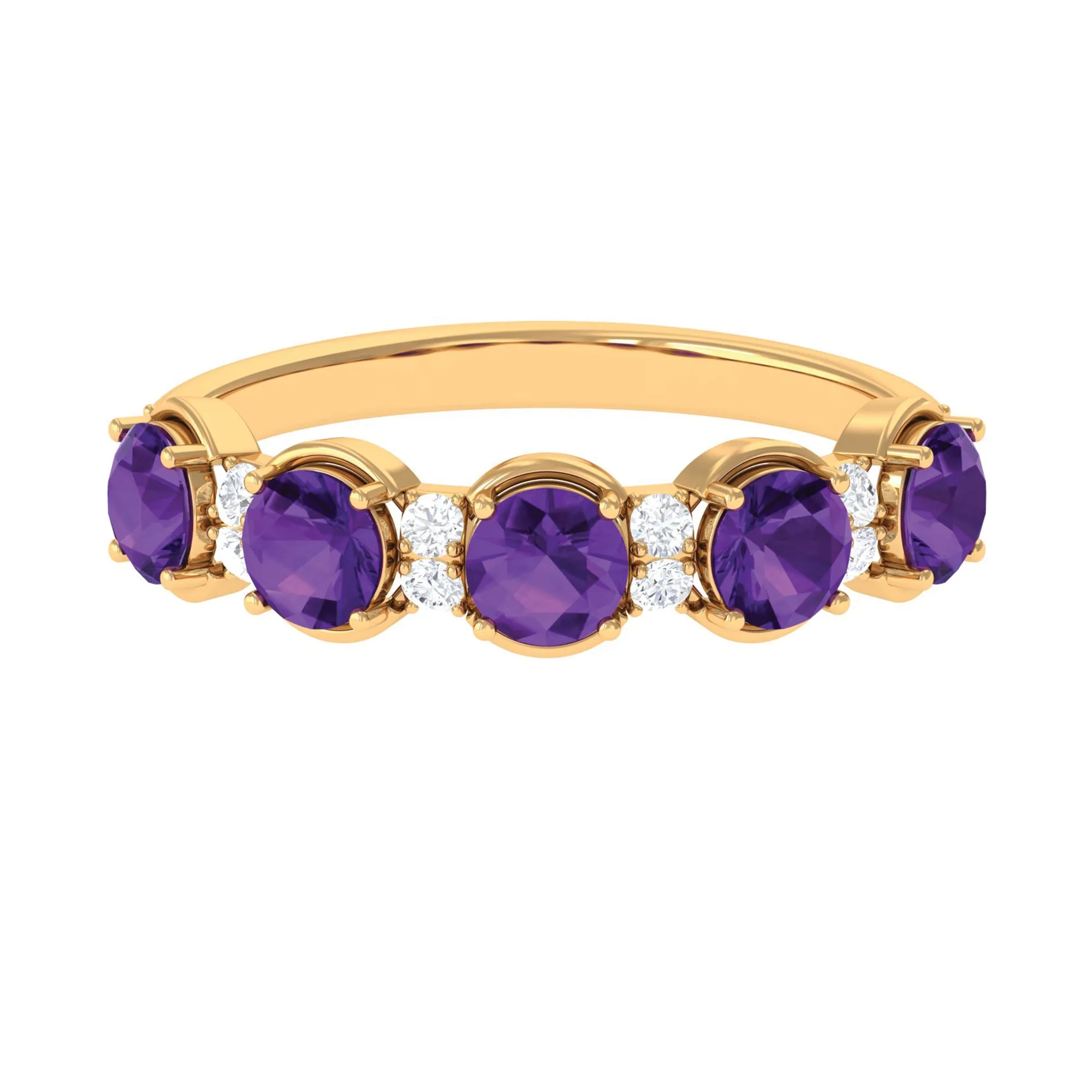 1.5 Carat Round Amethyst Half Eternity Band with Diamond