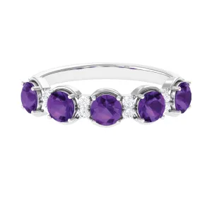 1.5 Carat Round Amethyst Half Eternity Band with Diamond