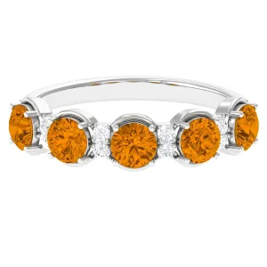1.50 CT Elegant Citrine Half Eternity Ring with Diamond Stones