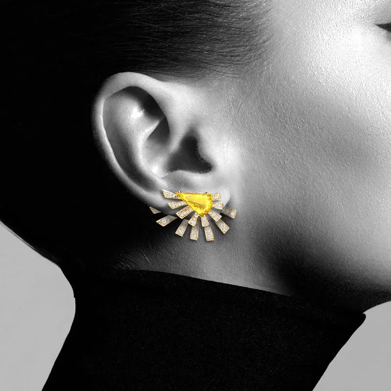 18k Mirage Yellow Gold Earring With 1.58 Cts Vs-Gh Diamonds  And Citrine