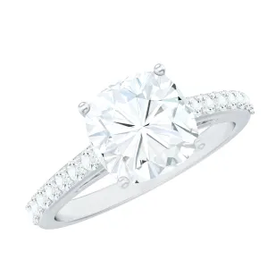 2.50 CT Cushion Cut Moissanite Solitaire Ring with Side Stones