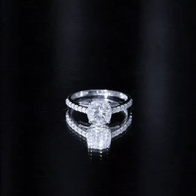 2.50 CT Cushion Cut Moissanite Solitaire Ring with Side Stones