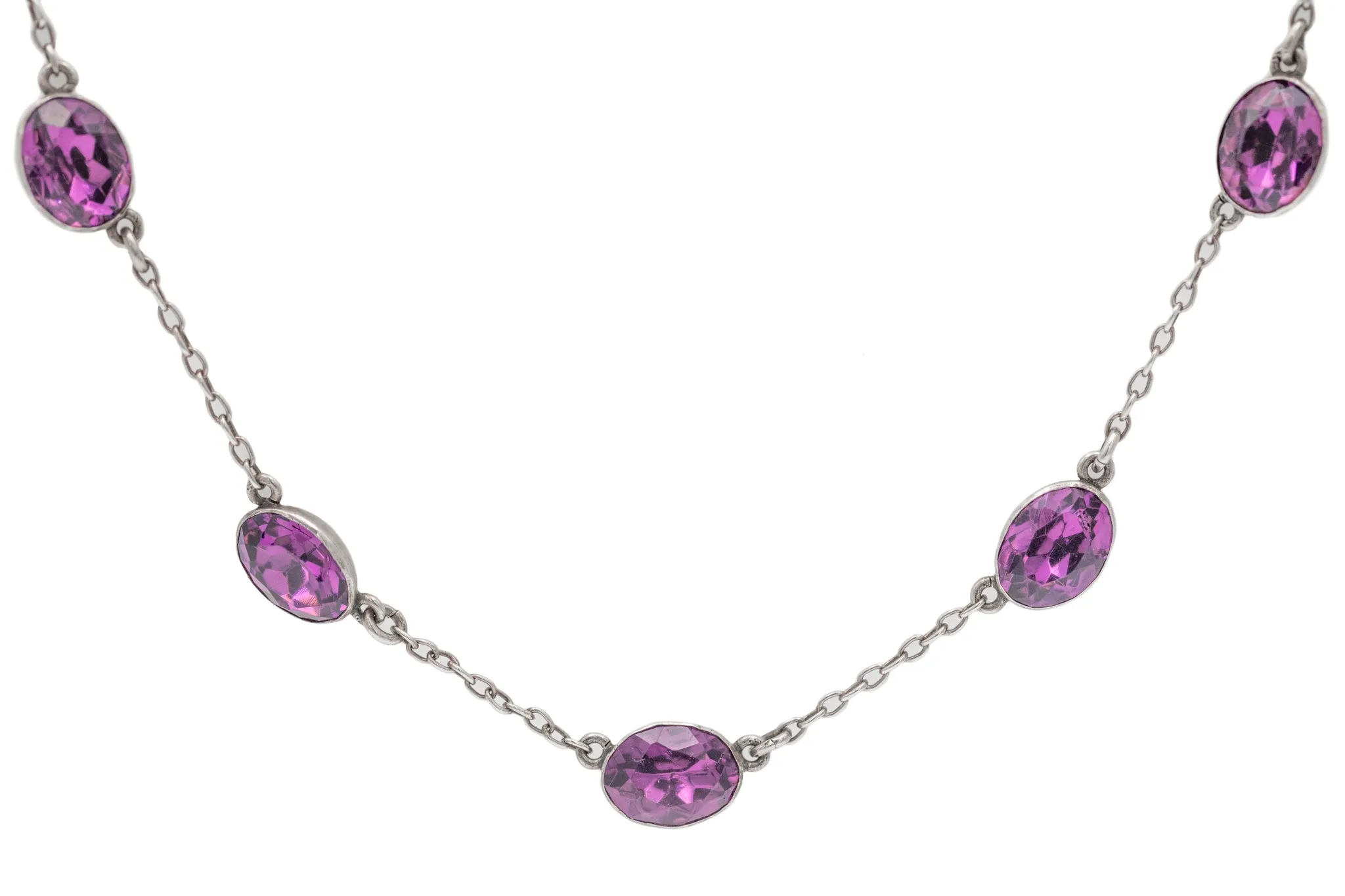 28" Antique Silver Amethyst Paste Necklace