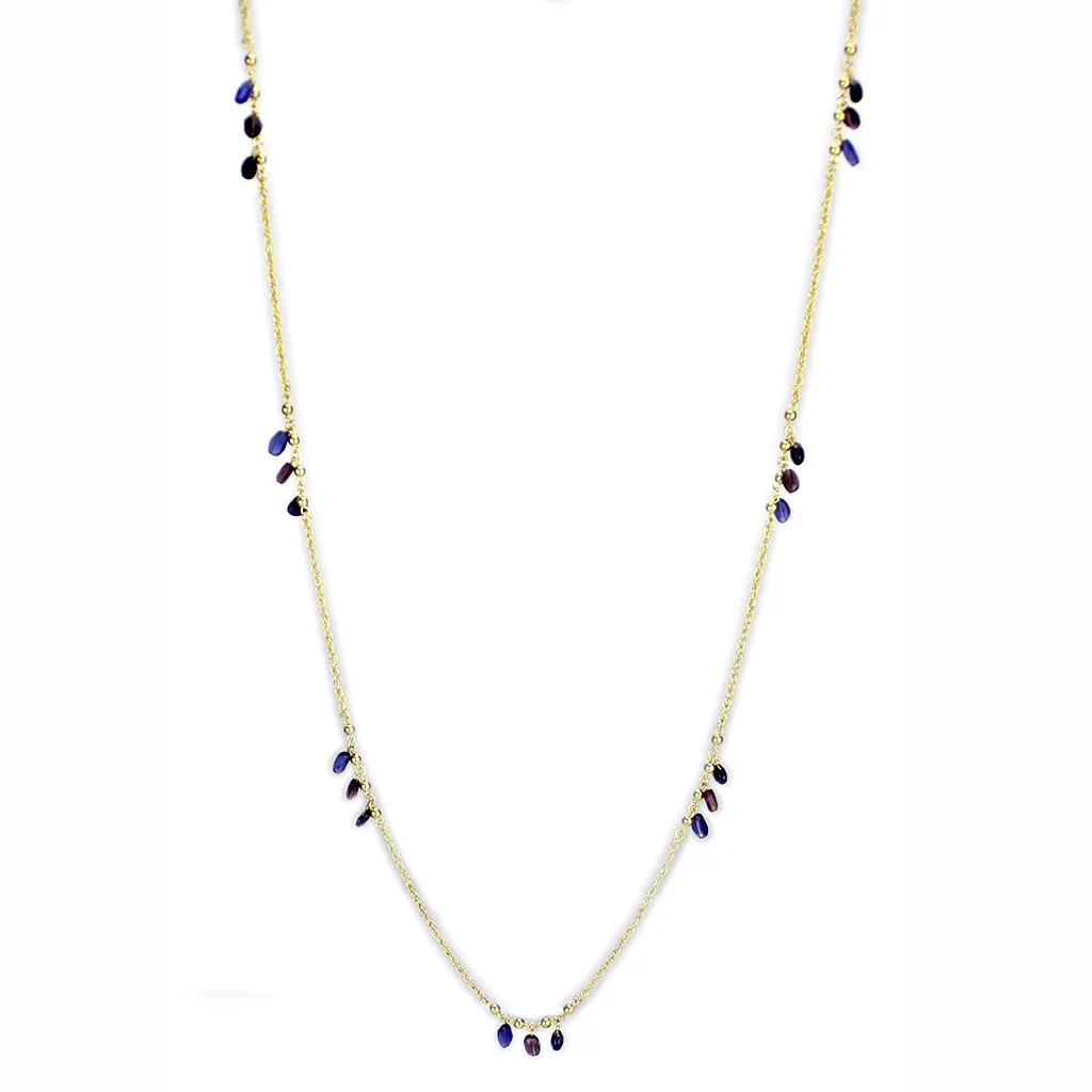 3W1538 - Gold Brass Necklace with Semi-Precious Amethyst Crystal in Amethyst