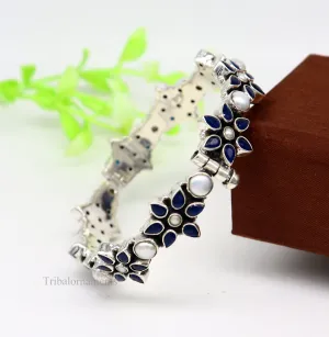 925 sterling silver customized design wedding anniversary gifting cut stone bangle bracelet gorgeous vintage tribal jewelry nba164