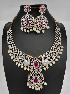 AD Peacock Color Stone Short Necklace