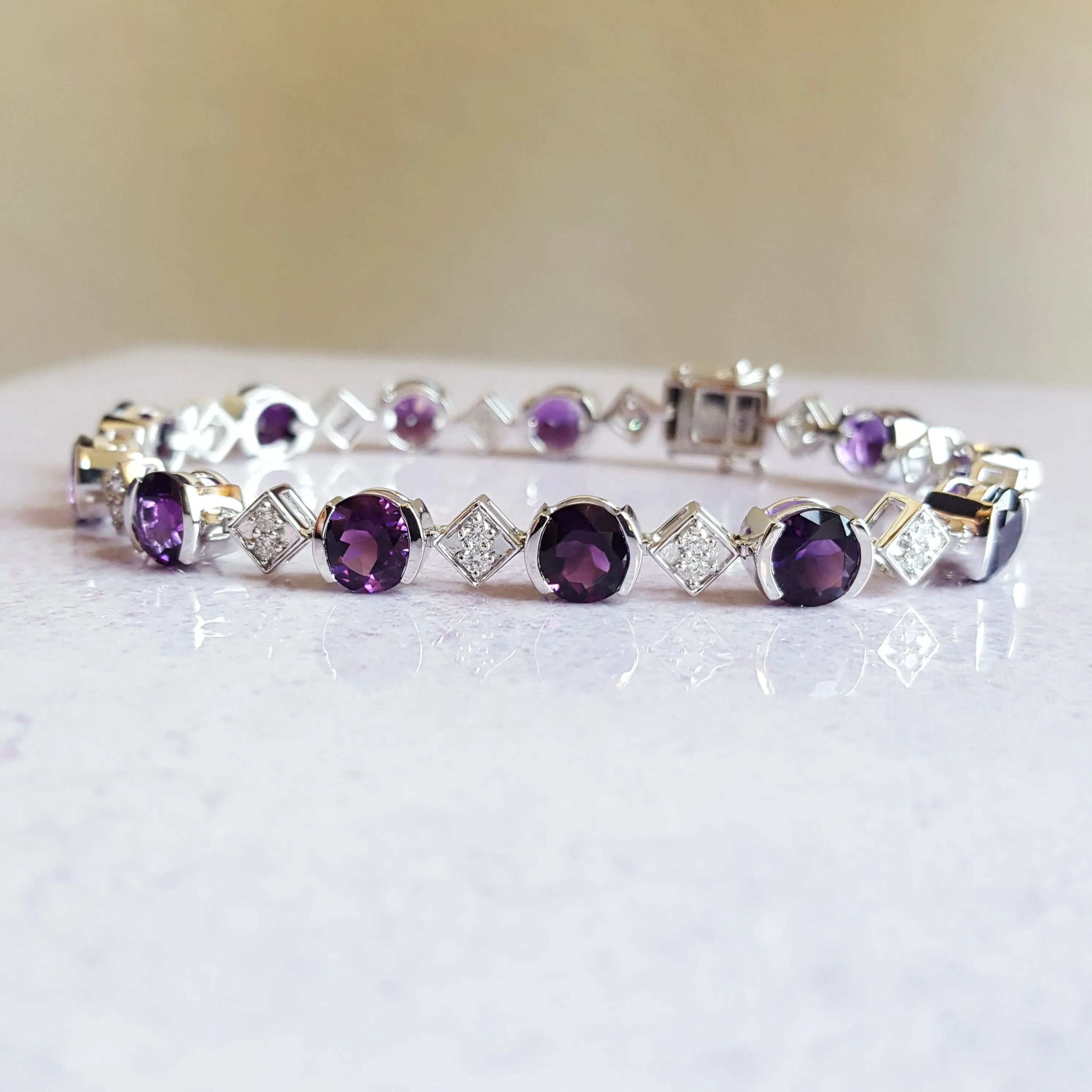 Amethyst and Diamond Link Tennis Bracelet