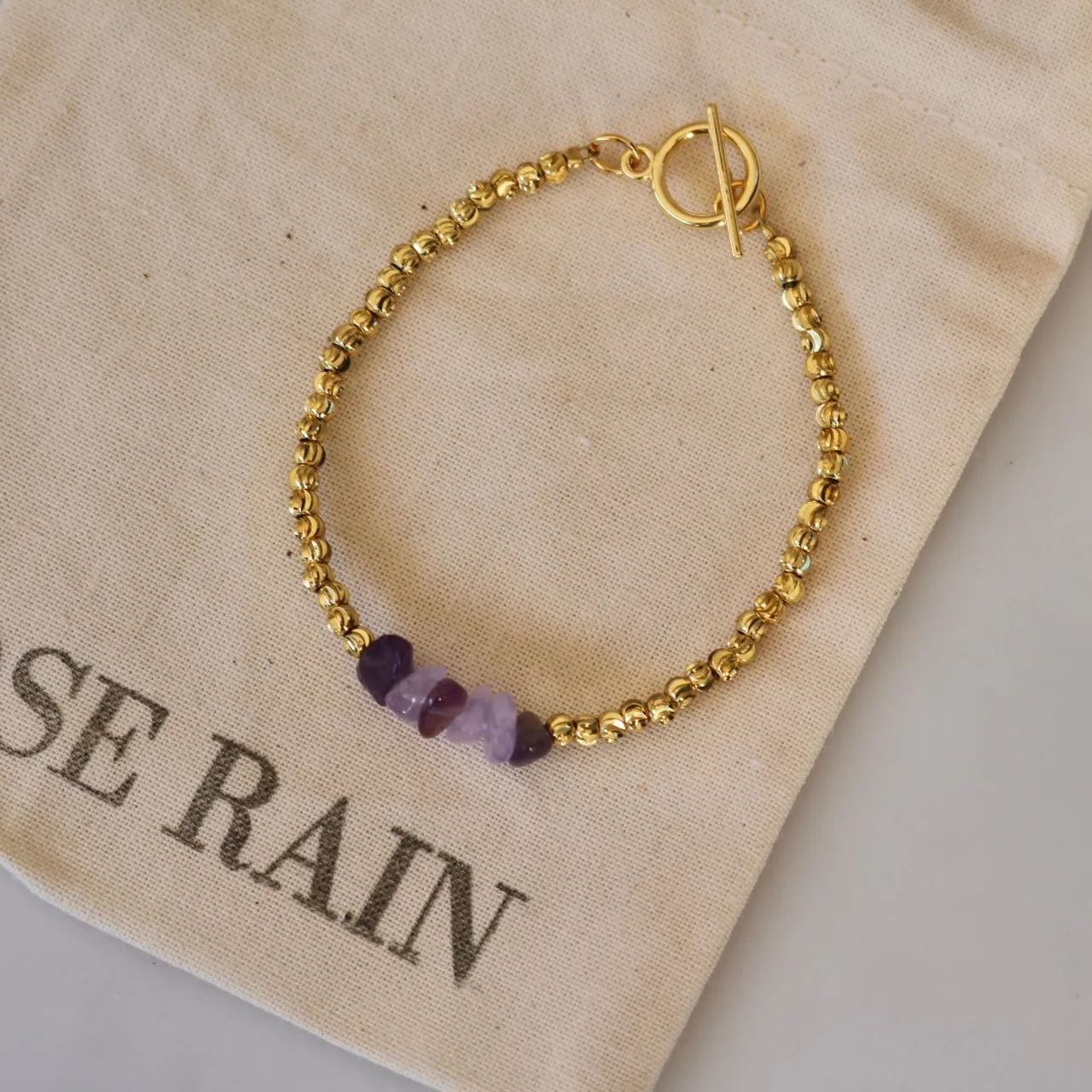 AMETHYST BEADED BRACELET IN 18K GOLD
