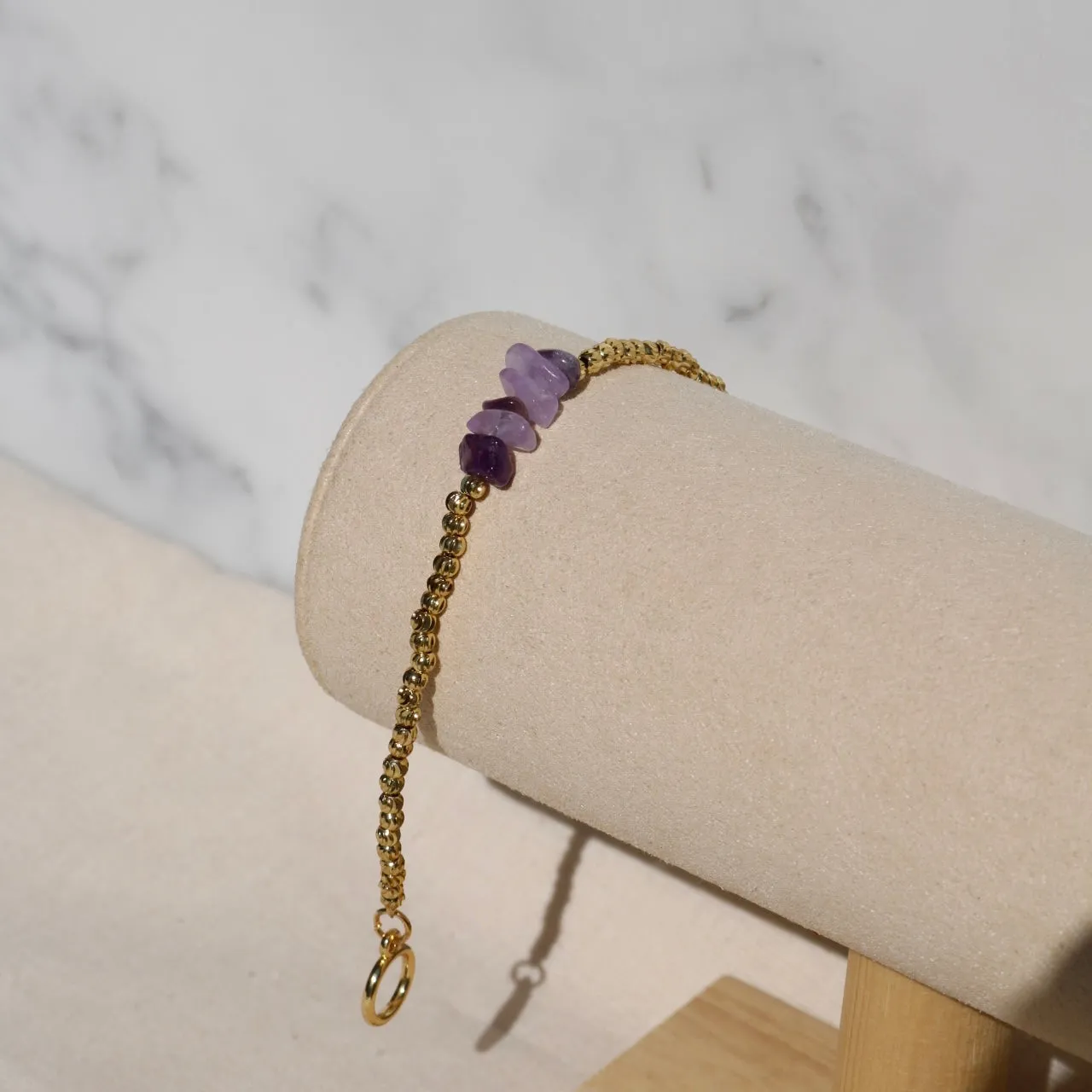 AMETHYST BEADED BRACELET IN 18K GOLD
