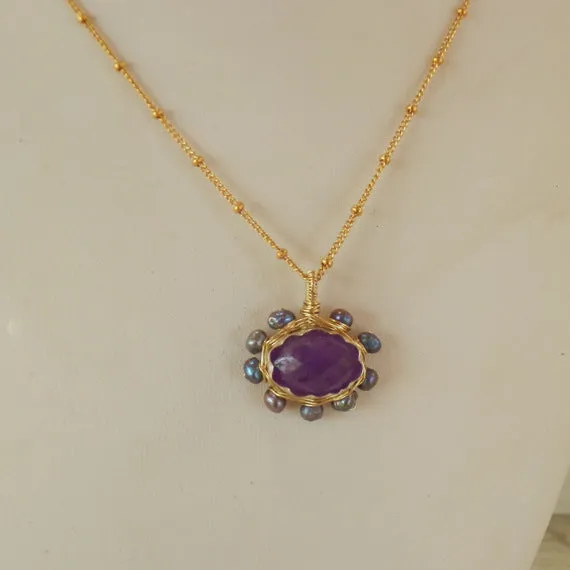 Amethyst Pearl Mandala Necklace