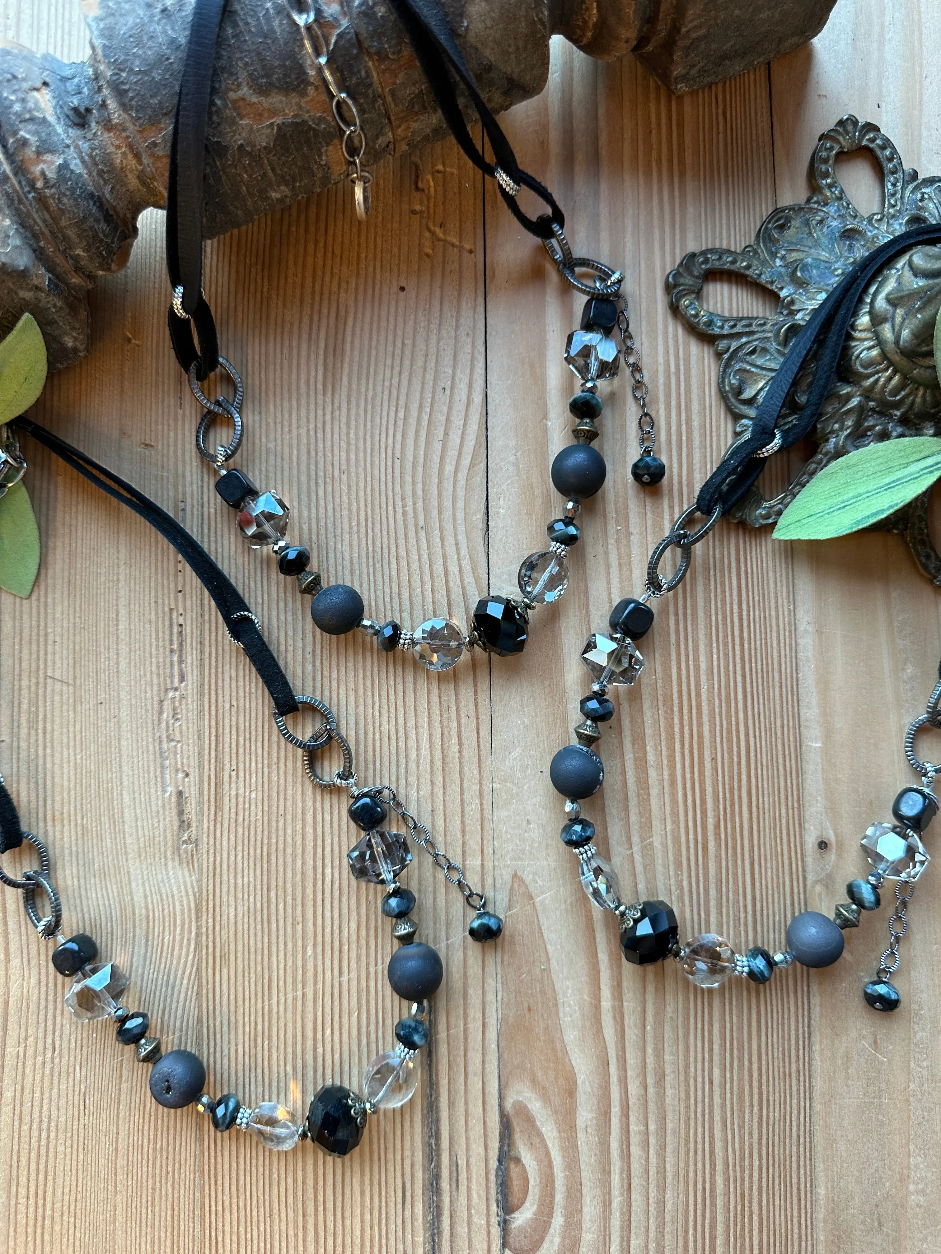 Black Ice Beaded Straight Necklace