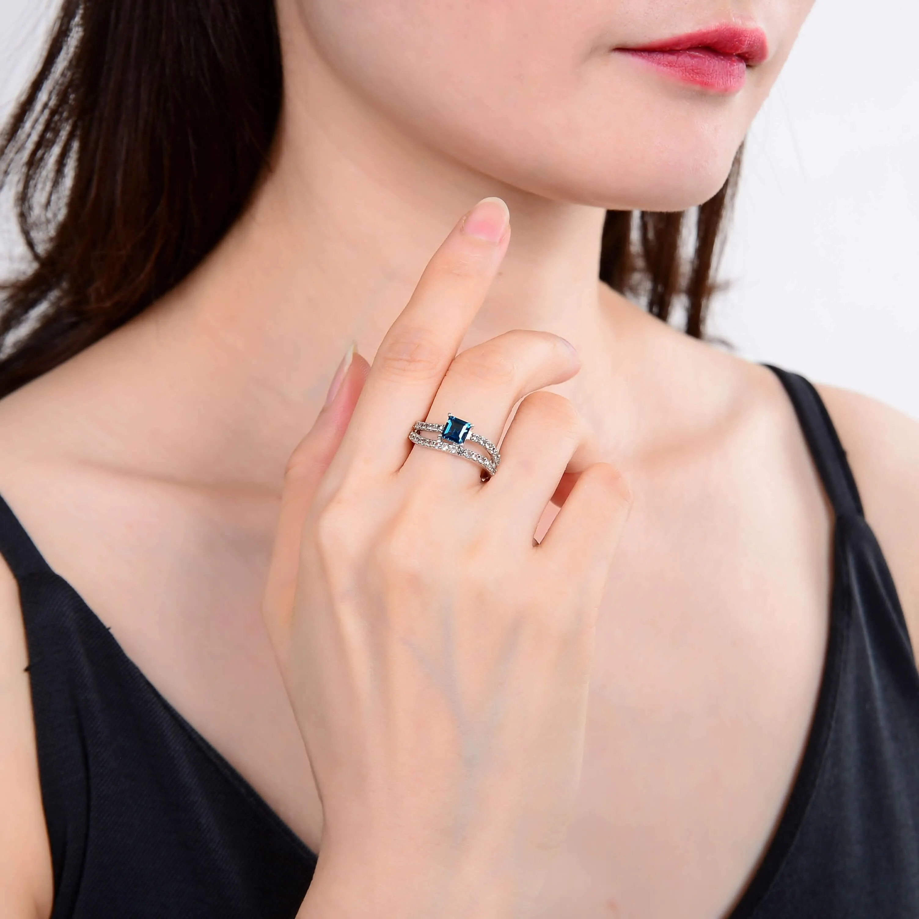 Blue Topaz Dual Band Fashion Ring
