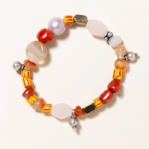 Carnelian, Rose Quartz, Nepalese Silver, Precious Pearl, Agate Slice, African Glass & Brass with Coral