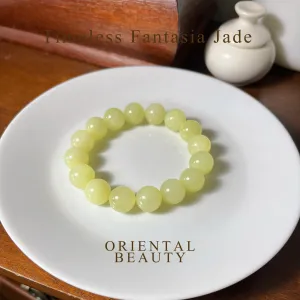 Certified genuine yellow Hetian jade nephrite jade Bracelet - 12 mm beads 6.5 inches