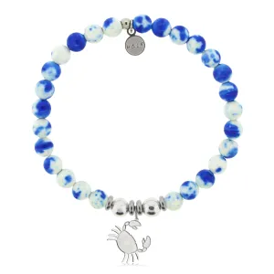 Crab Charm with Blue and White Jade Charity Bracelet