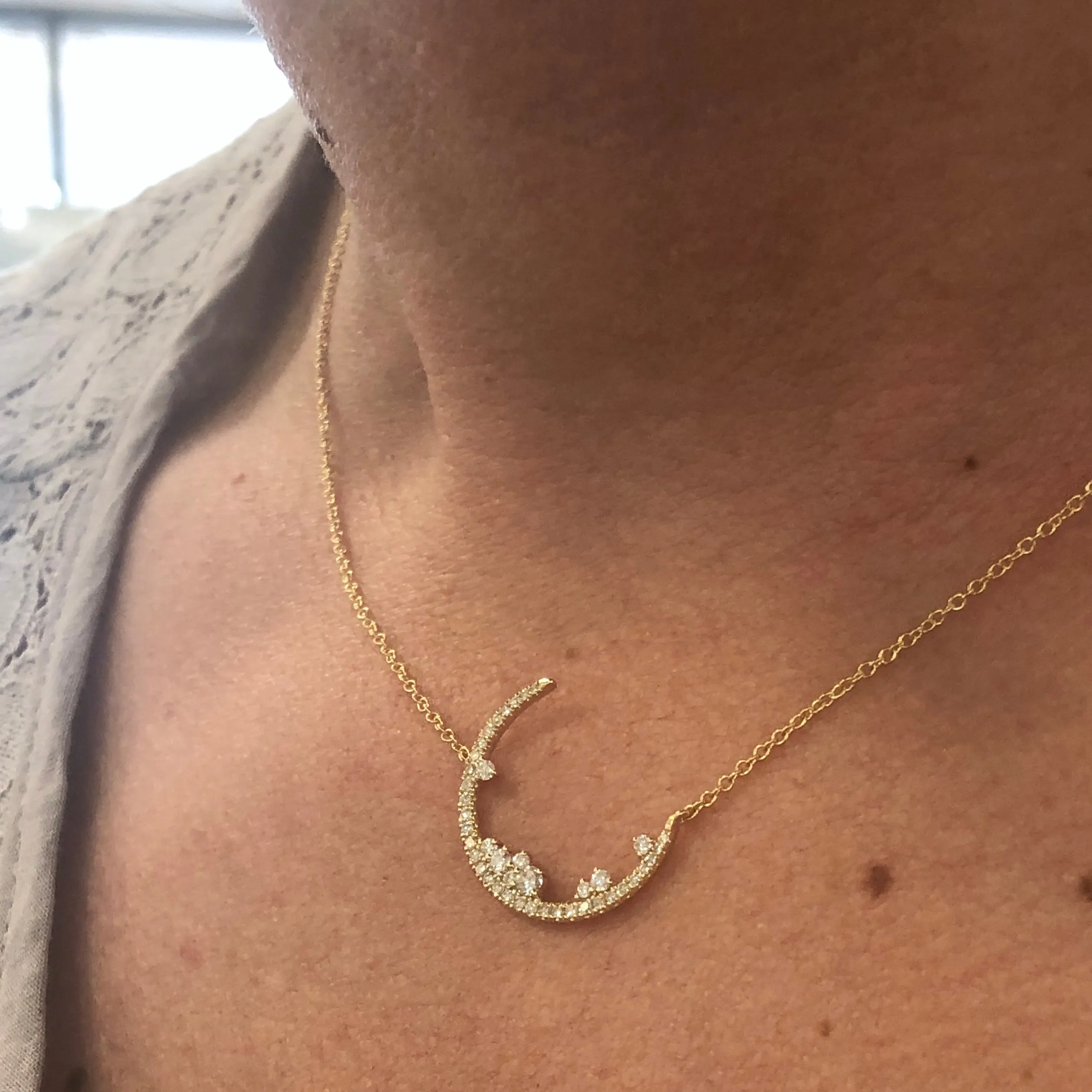 Diamond Crescent Moon Necklace WG