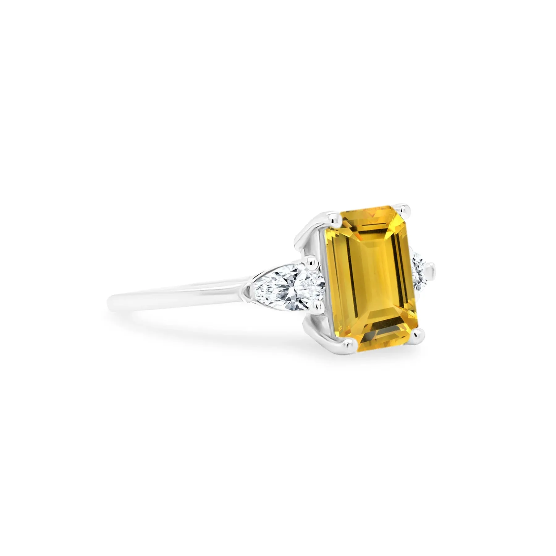 Emerald Cut Citrine with Pear Cut Diamond Side Stones