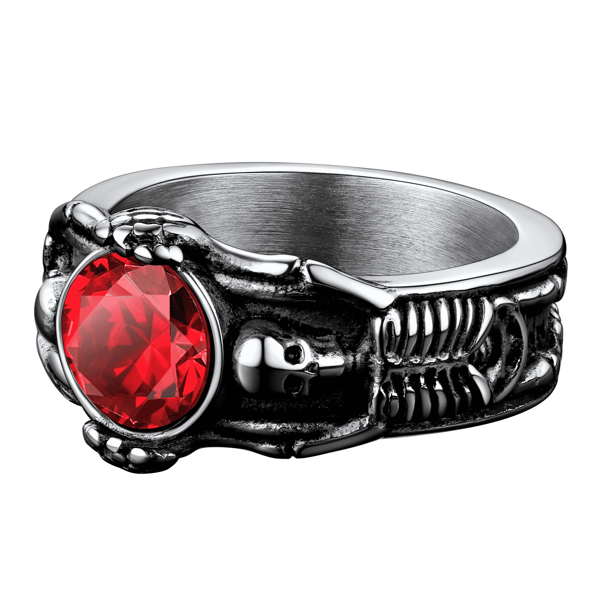 Gothic Gemstone Skull Ring Birthstone Signet Ring For Men