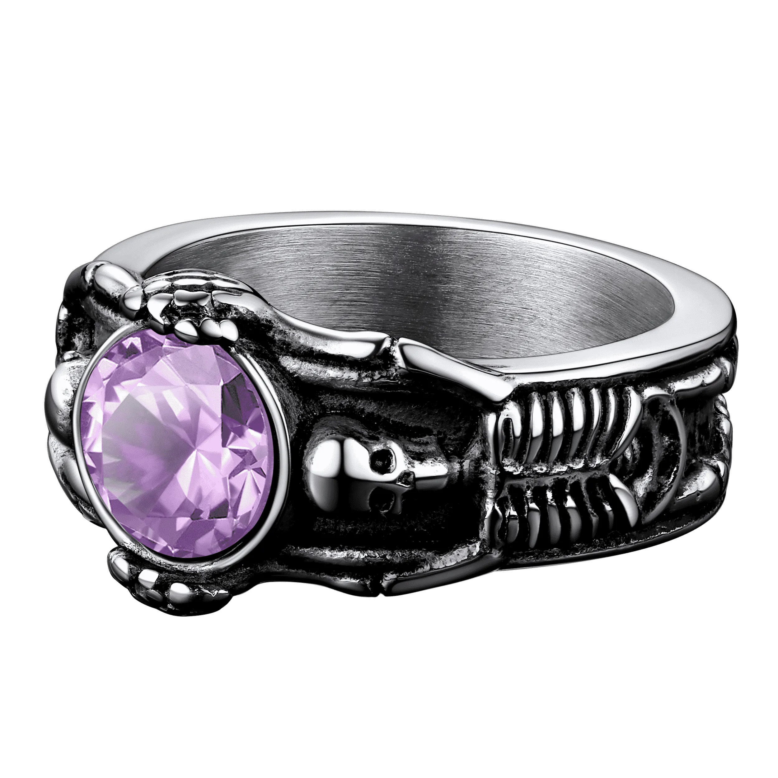 Gothic Gemstone Skull Ring Birthstone Signet Ring For Men