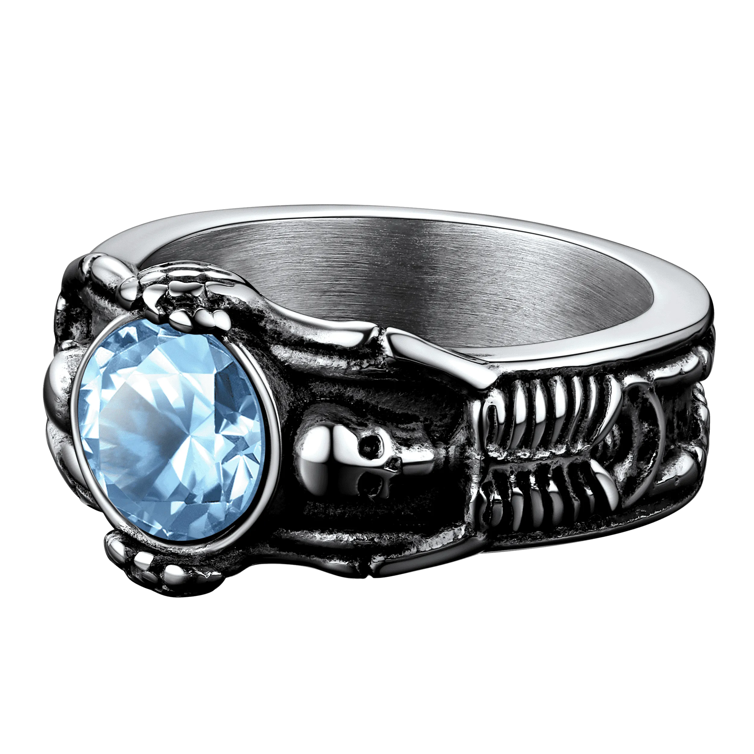 Gothic Gemstone Skull Ring Birthstone Signet Ring For Men