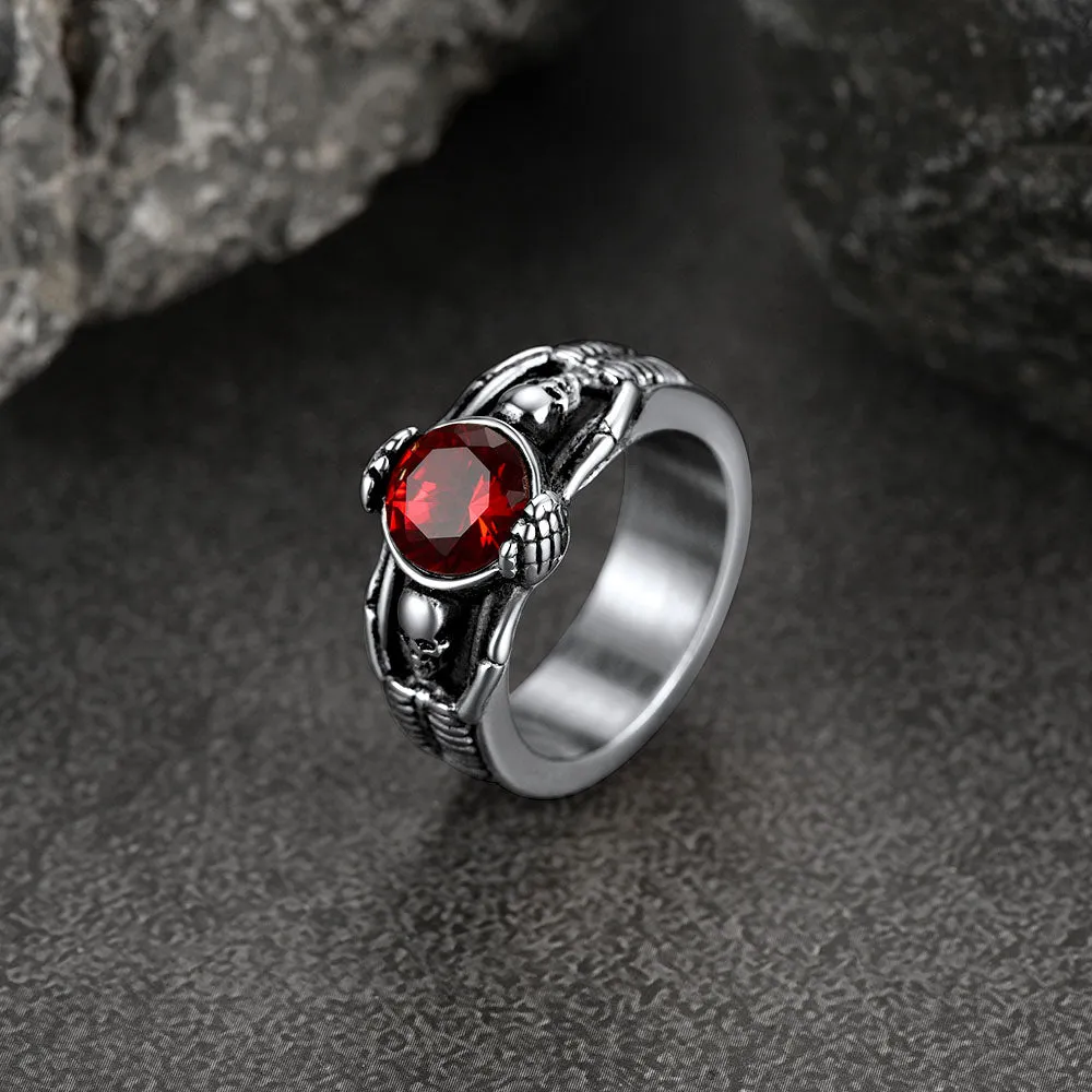 Gothic Gemstone Skull Ring Birthstone Signet Ring For Men