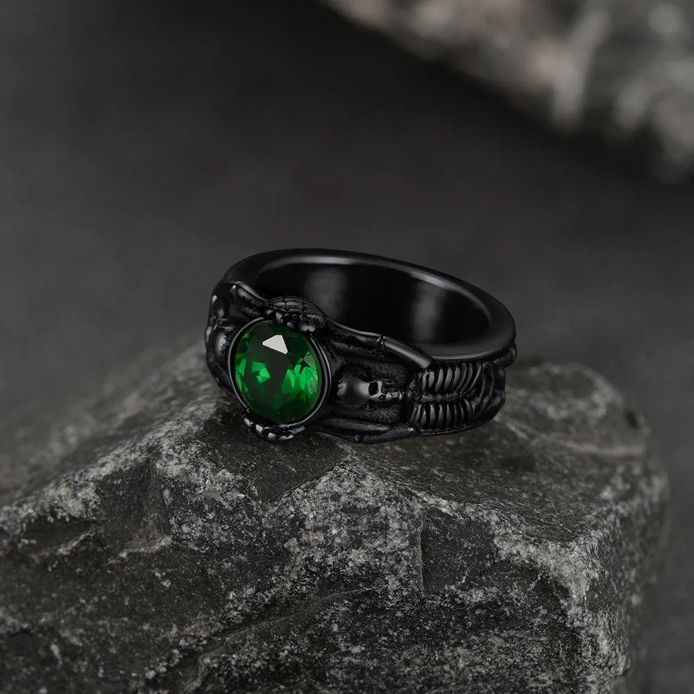 Gothic Gemstone Skull Ring Birthstone Signet Ring For Men