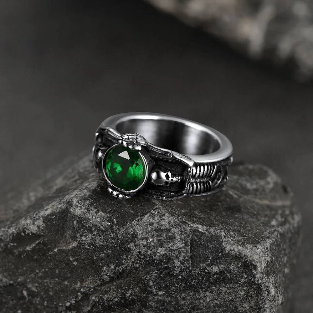 Gothic Gemstone Skull Ring Birthstone Signet Ring For Men