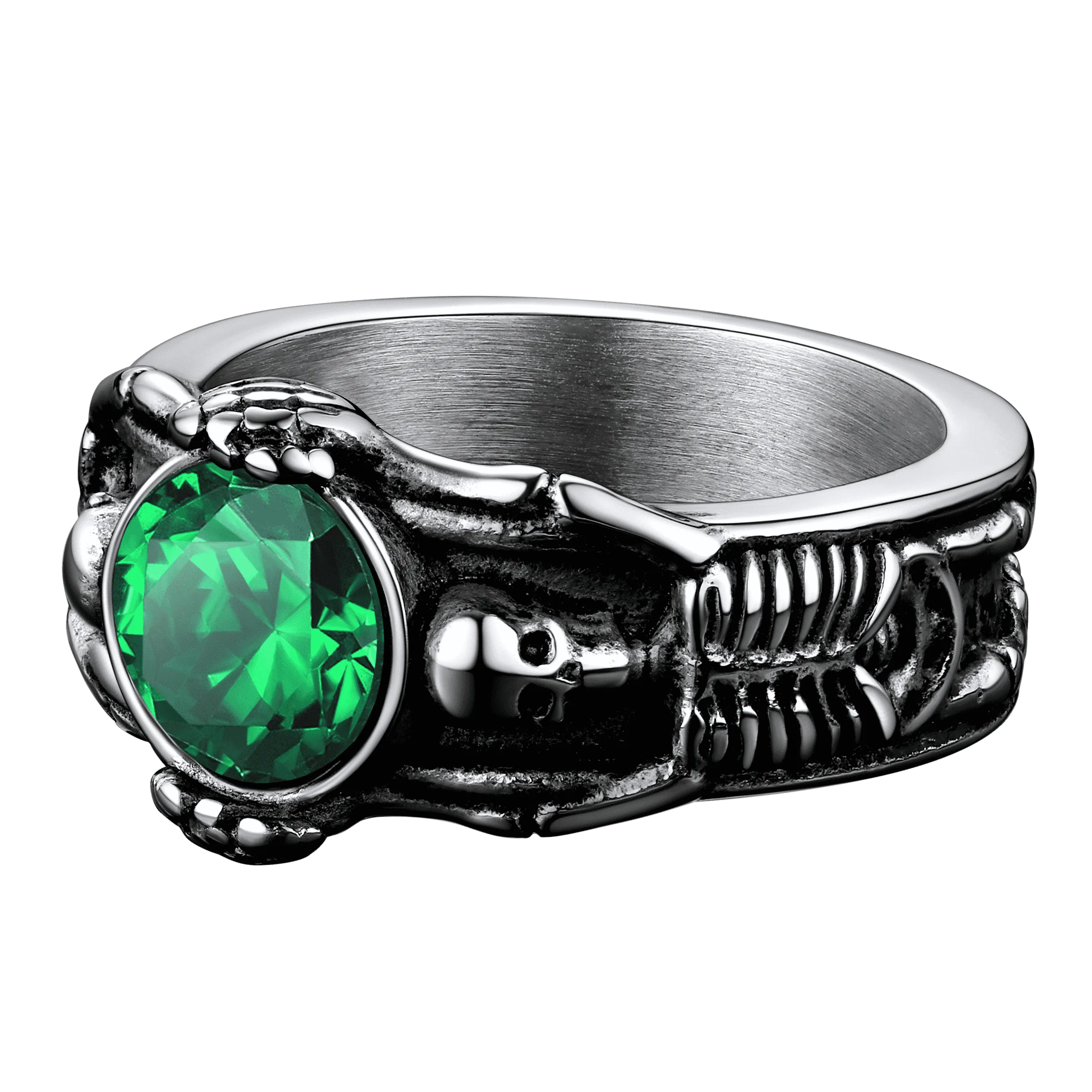 Gothic Gemstone Skull Ring Birthstone Signet Ring For Men
