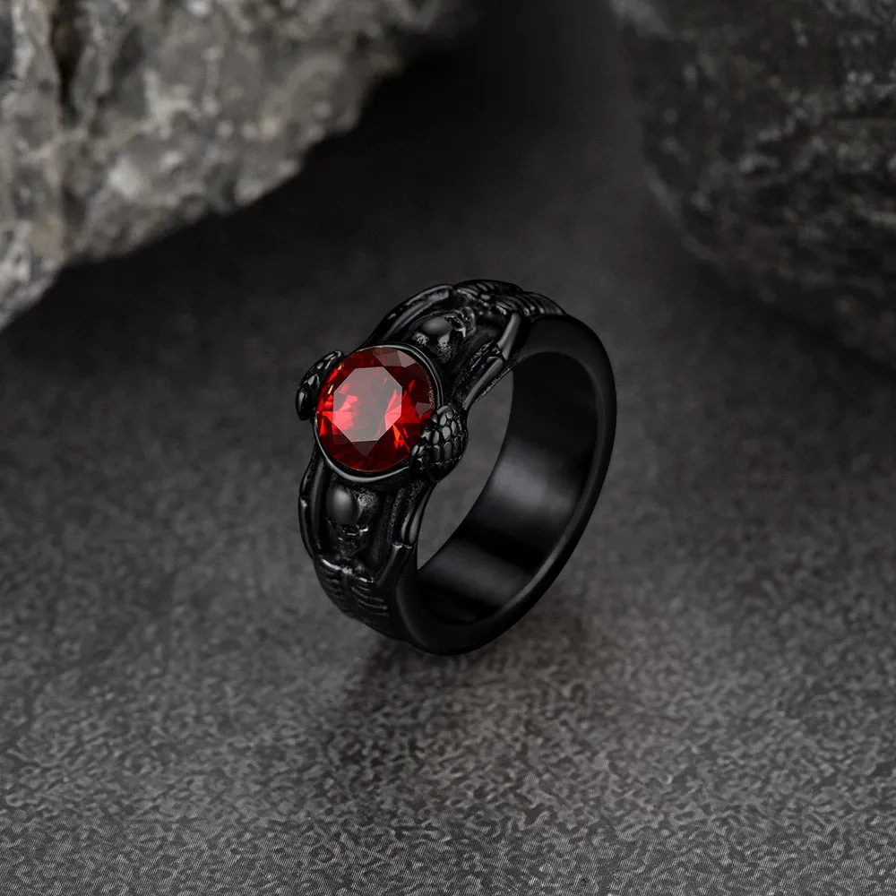 Gothic Gemstone Skull Ring Birthstone Signet Ring For Men