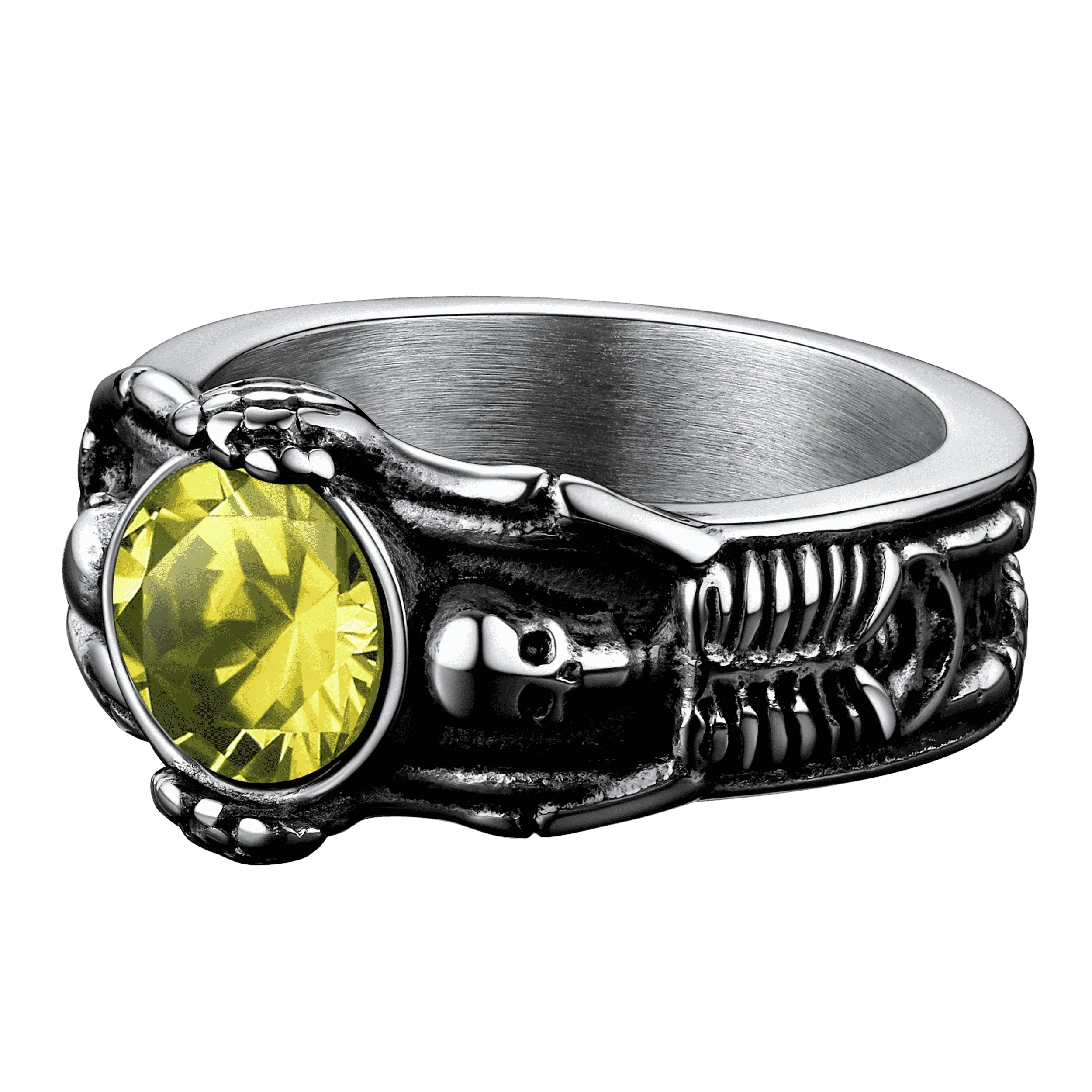 Gothic Gemstone Skull Ring Birthstone Signet Ring For Men