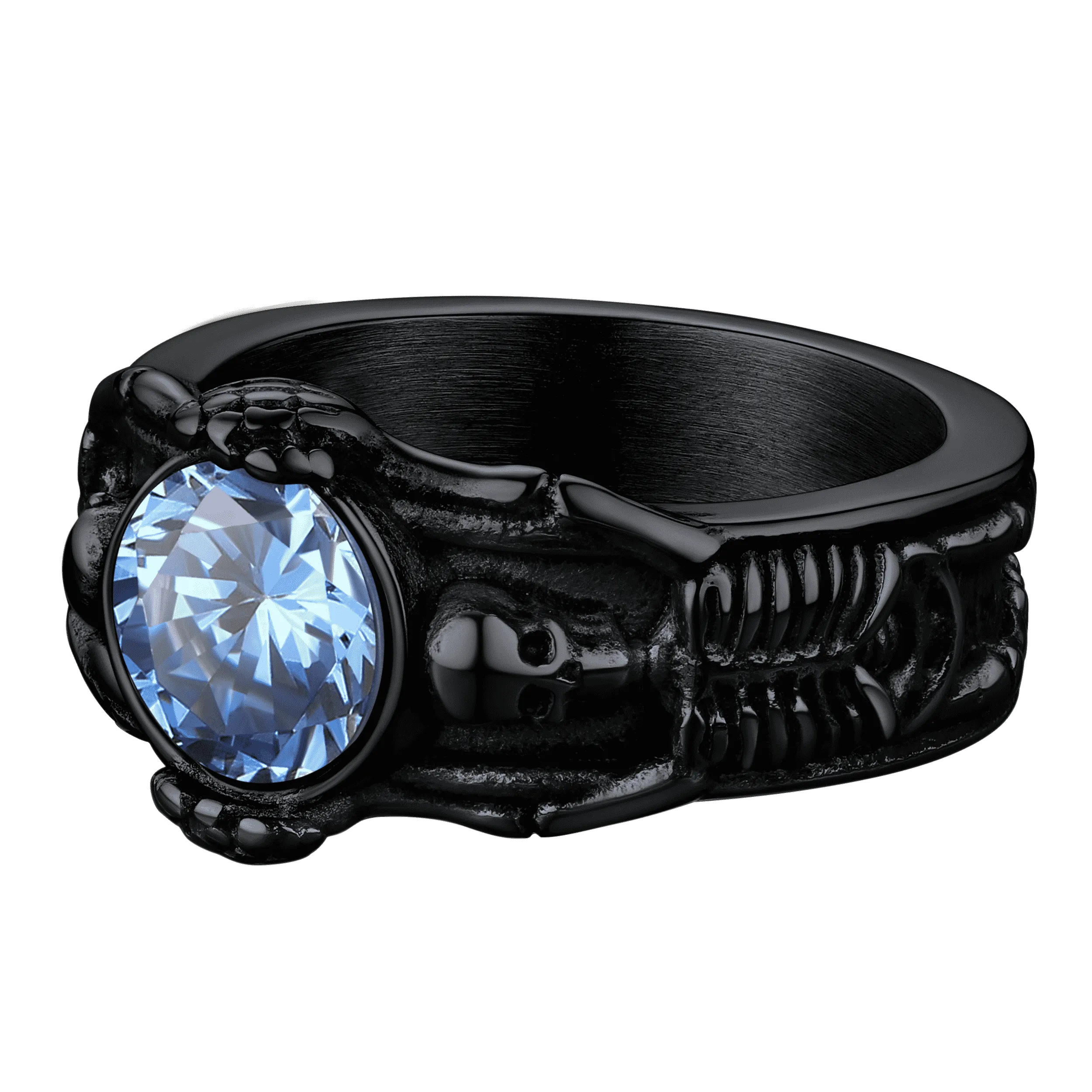 Gothic Gemstone Skull Ring Birthstone Signet Ring For Men