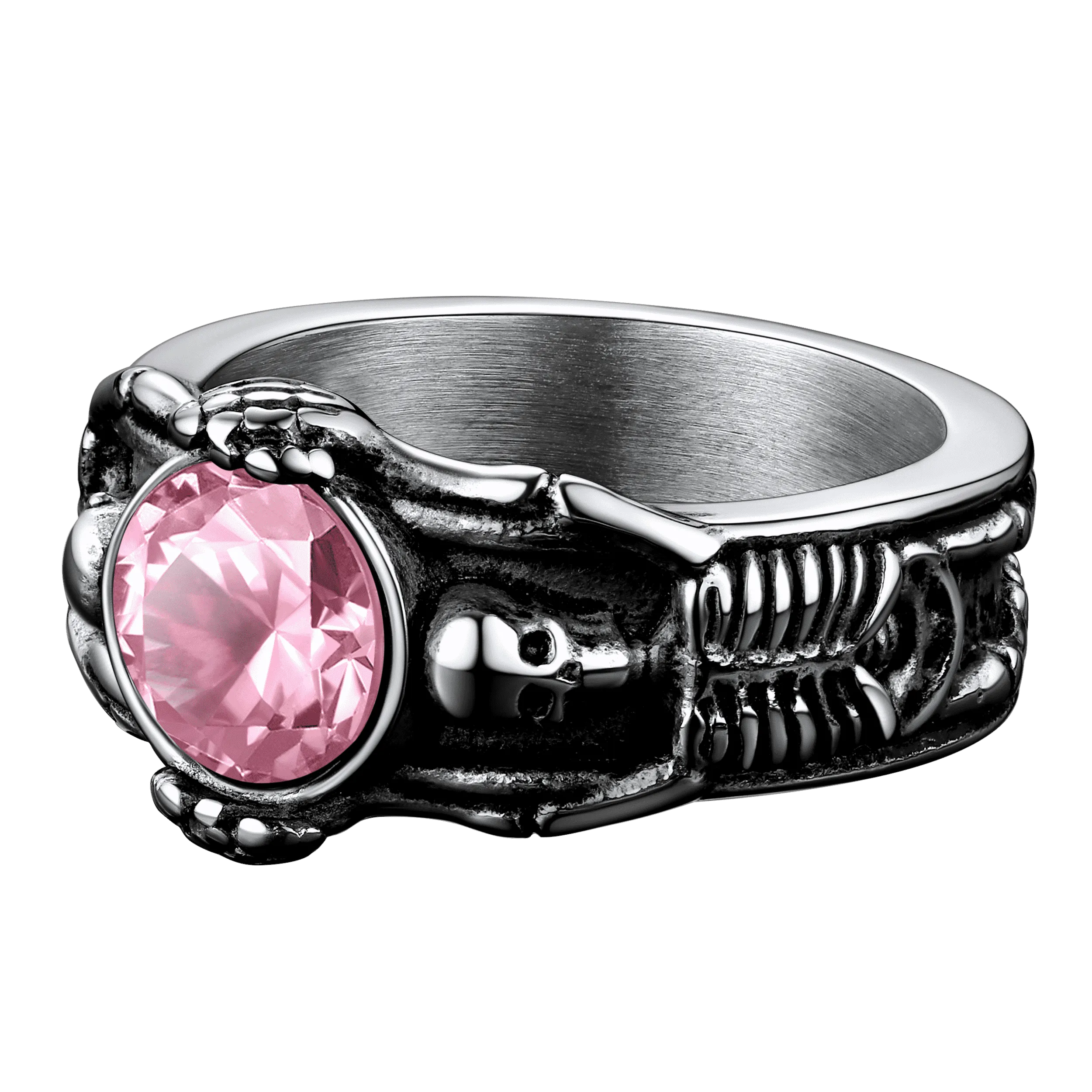 Gothic Gemstone Skull Ring Birthstone Signet Ring For Men