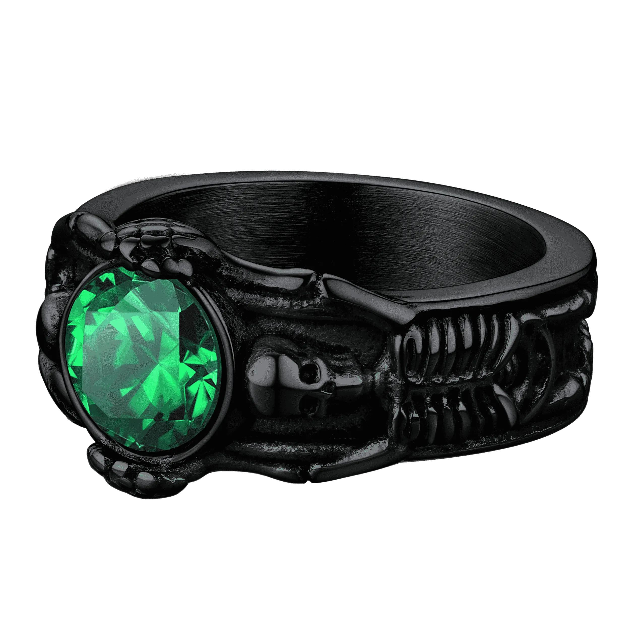 Gothic Gemstone Skull Ring Birthstone Signet Ring For Men