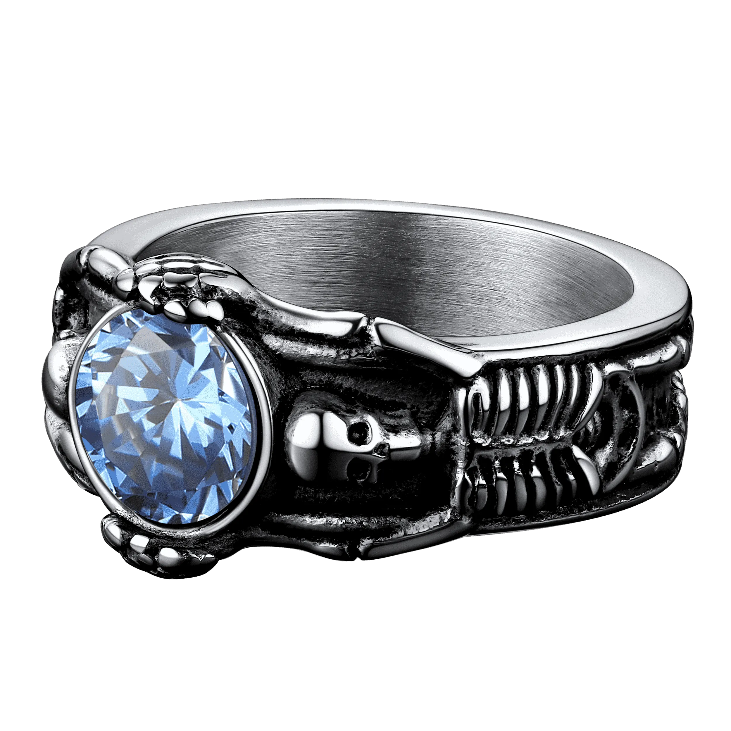 Gothic Gemstone Skull Ring Birthstone Signet Ring For Men