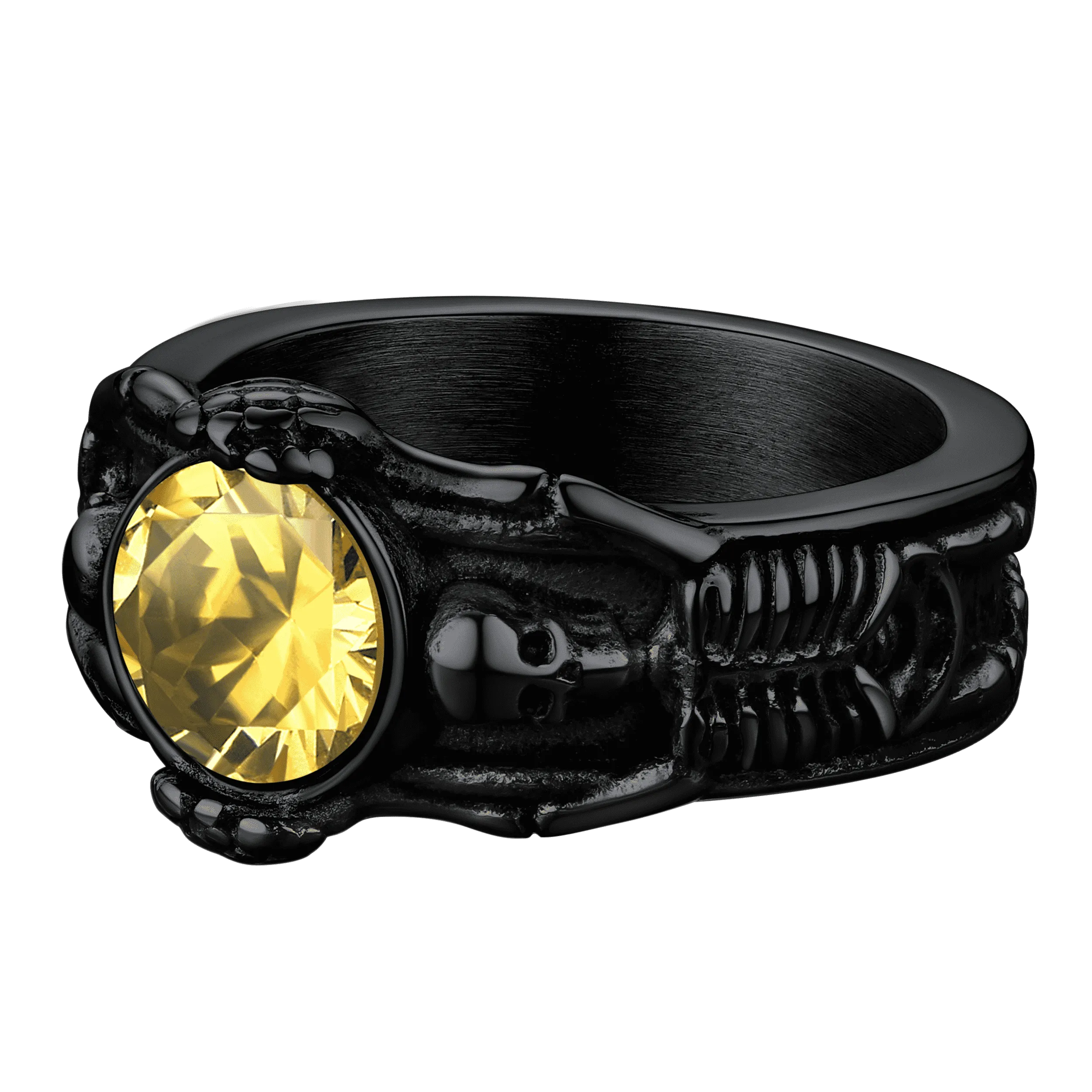 Gothic Gemstone Skull Ring Birthstone Signet Ring For Men