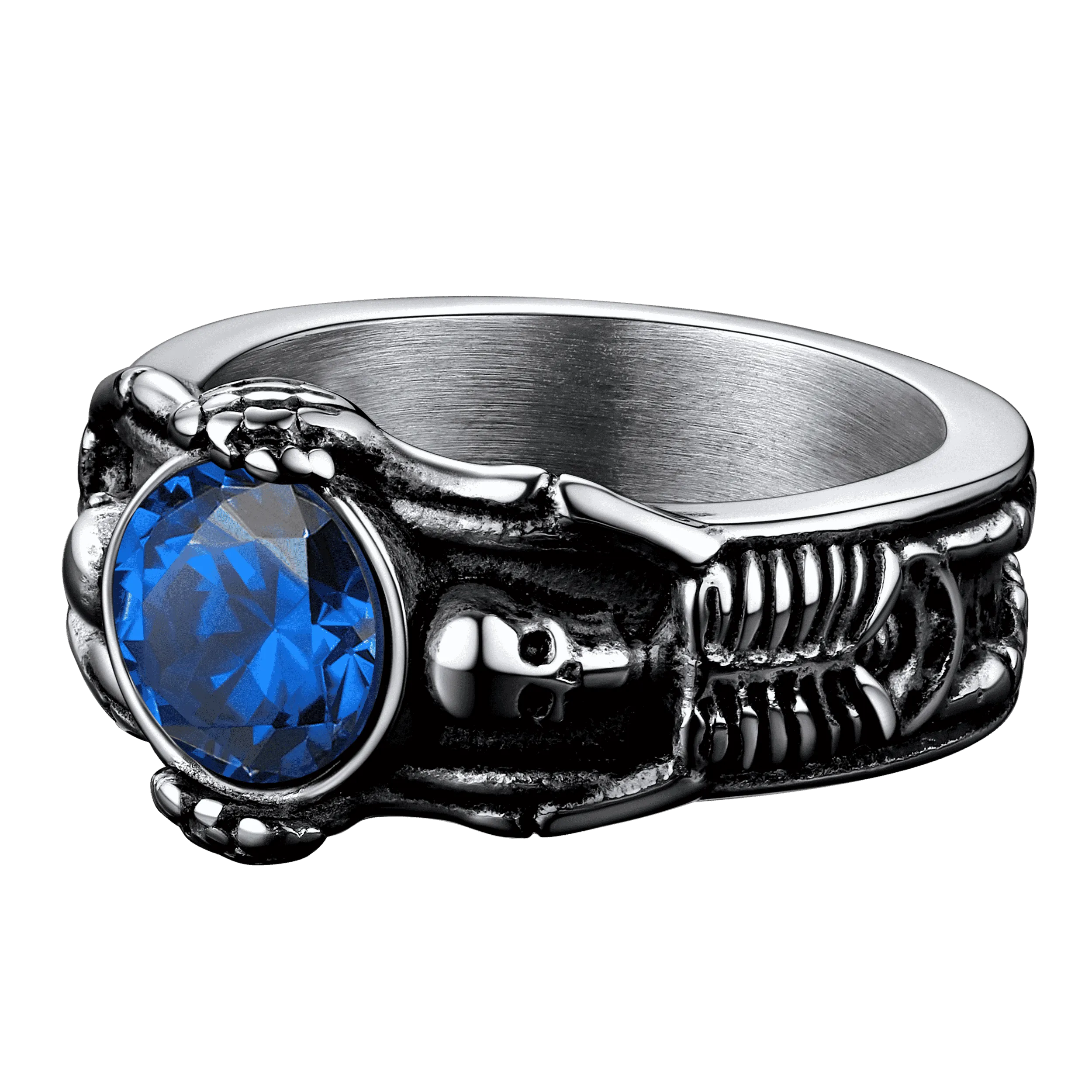 Gothic Gemstone Skull Ring Birthstone Signet Ring For Men